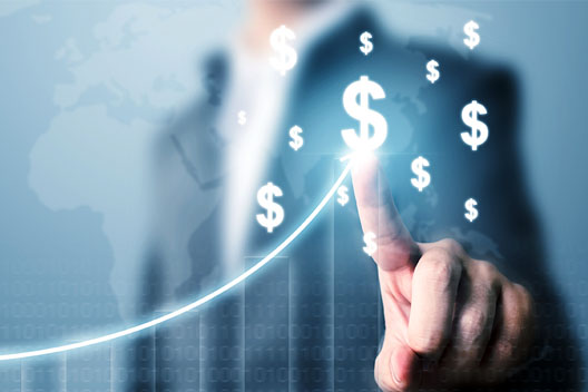 a chart and money icons