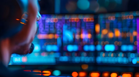 a person looking at a computer with graphs