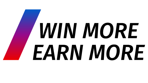Win More Earn More with a diagonal gradient bar